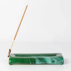 Portaincenso rettangolare in vetro di Murano verde effetto marmo