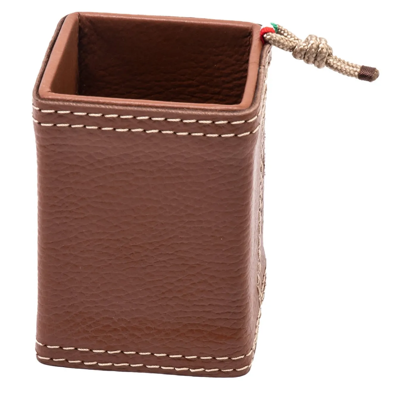 Portapenne beige in ecopelle con inserto in corda