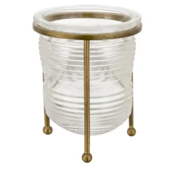 Portapenne in vetro con base corta a treppiede in ottone