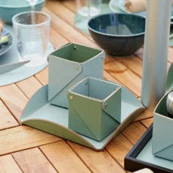 Porta salsa in pelle azzurro cielo ed eucalipto