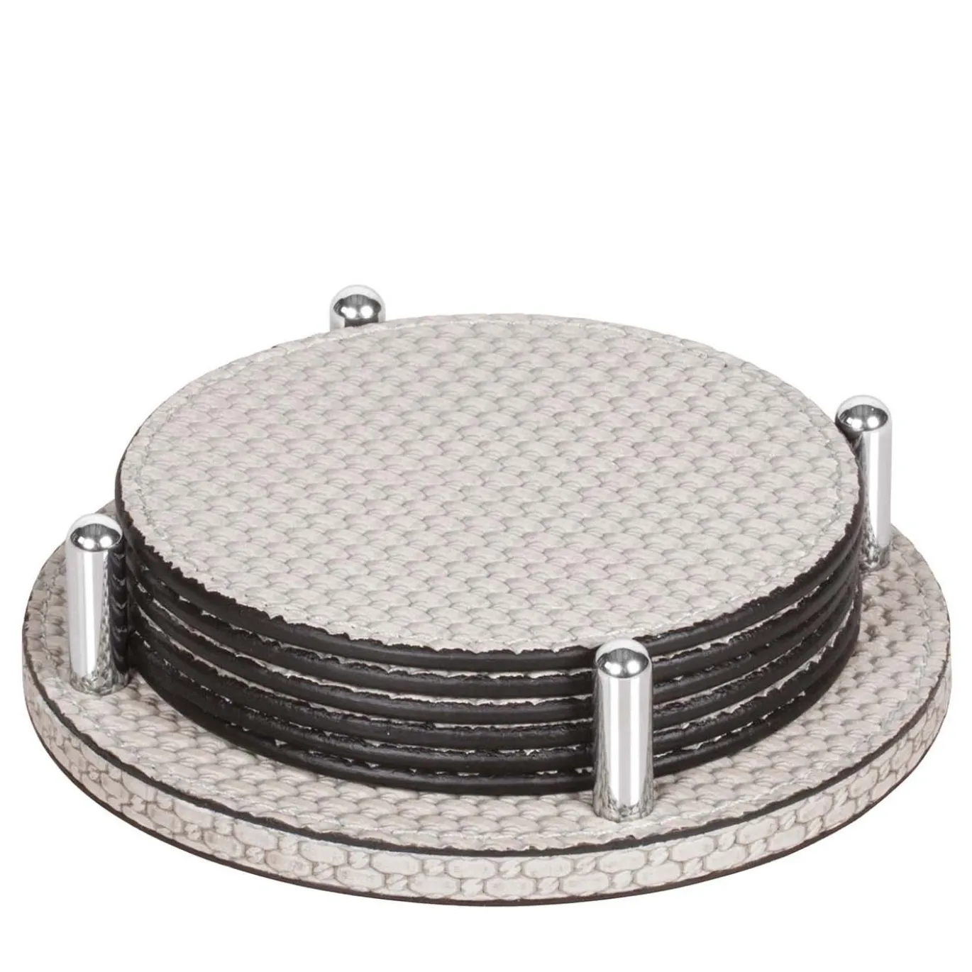 Portasottobicchieri David Rotondo con 6 Sottobicchieri Tao in Pelle Beige