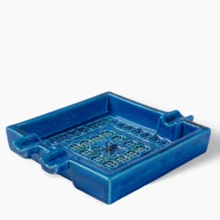 Posacenere Quadrato in Ceramica Blu di Aldo Londi
