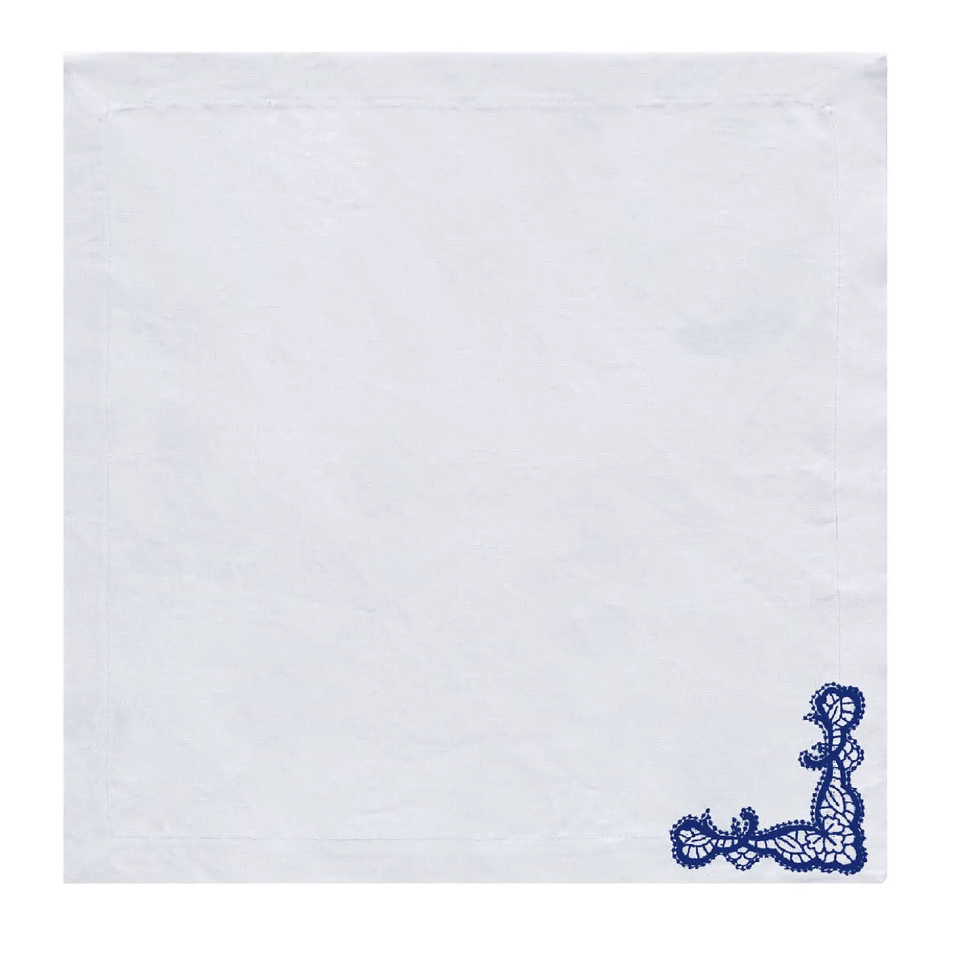 Rinascimento Set di 2 tovaglioli di lino ricamati in blu
