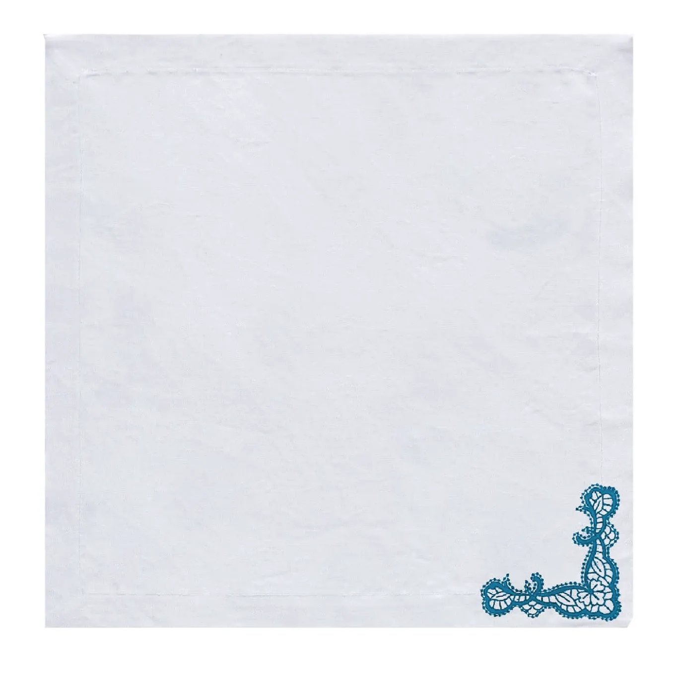Rinascimento Set di 2 tovaglioli di lino bianco ricamati in blu