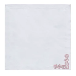 Rinascimento Set di 2 tovaglioli di lino bianco ricamati in rosa