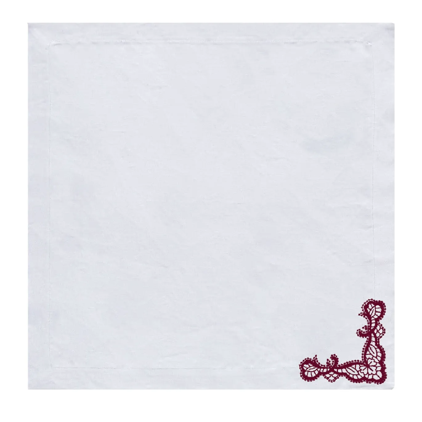 Rinascimento Set di 2 tovaglioli di lino bianco ricamati in rosso