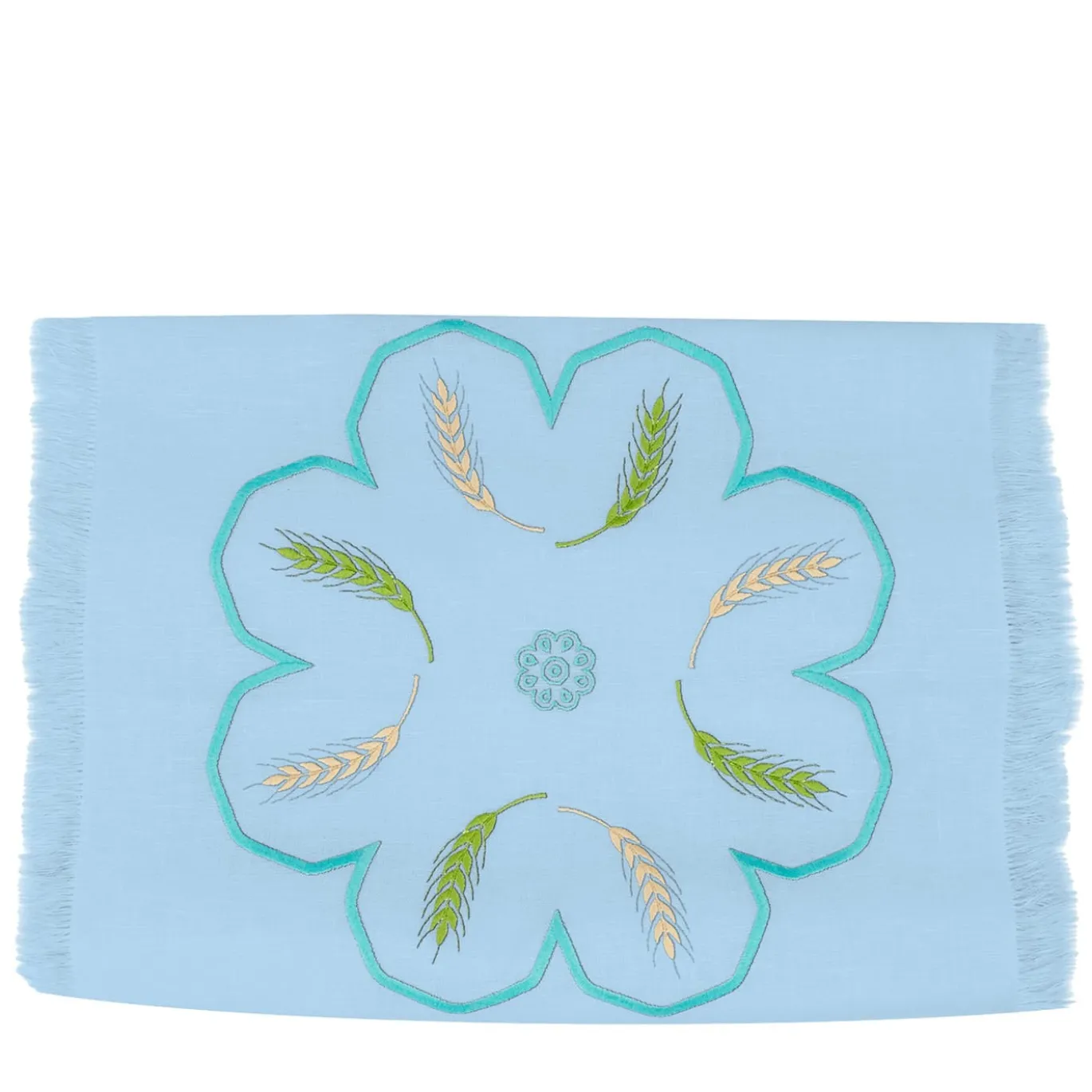 Runner azzurro con frange multicolore Grano