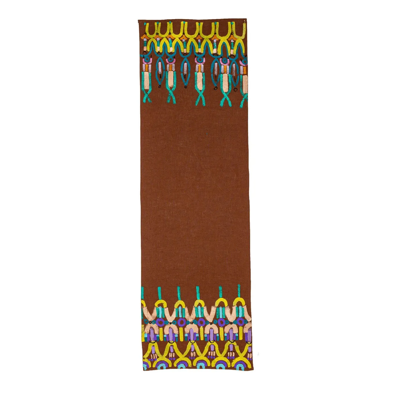 Runner Colores in lino marrone dipinto a mano #1