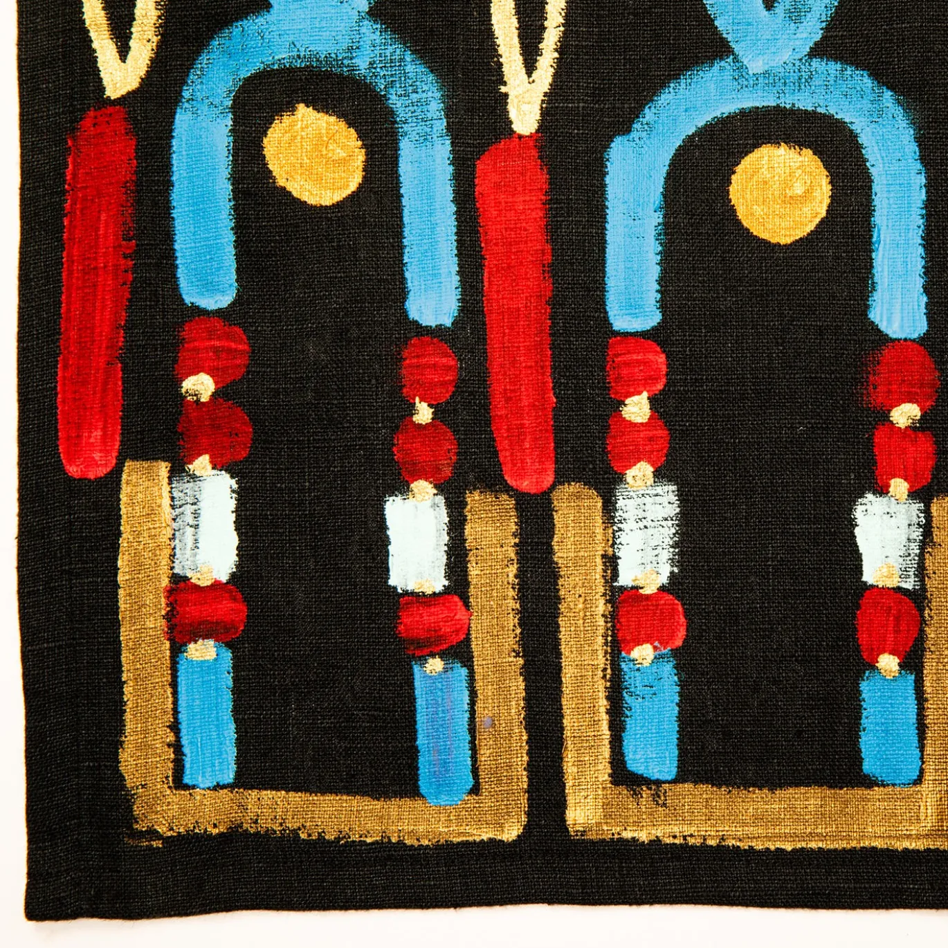 Runner Colores in lino nero dipinto a mano