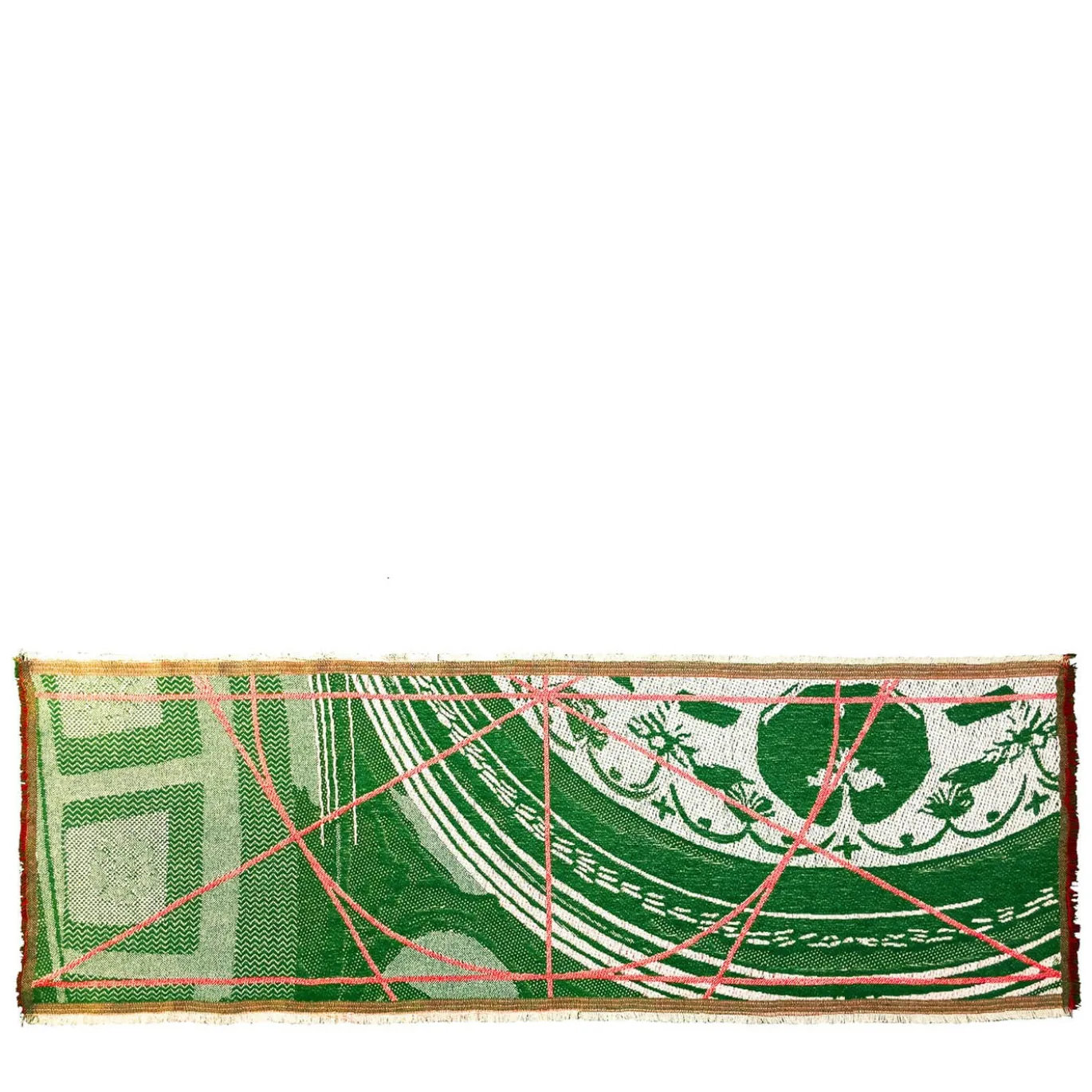 Runner double face Borromini in verde pino e rosso ciliegia