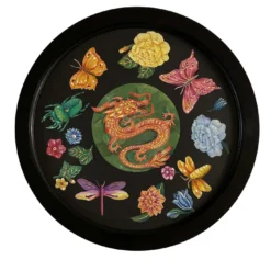 Scagliola dipinge Drago con fiori e insetti