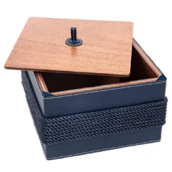 Scatola con corda e inserti in ecopelle blu