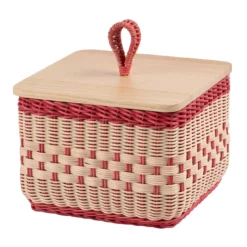 Scatola Coralia Quadrata in Midollo Rosa/Naturale con Coperchio in Legno