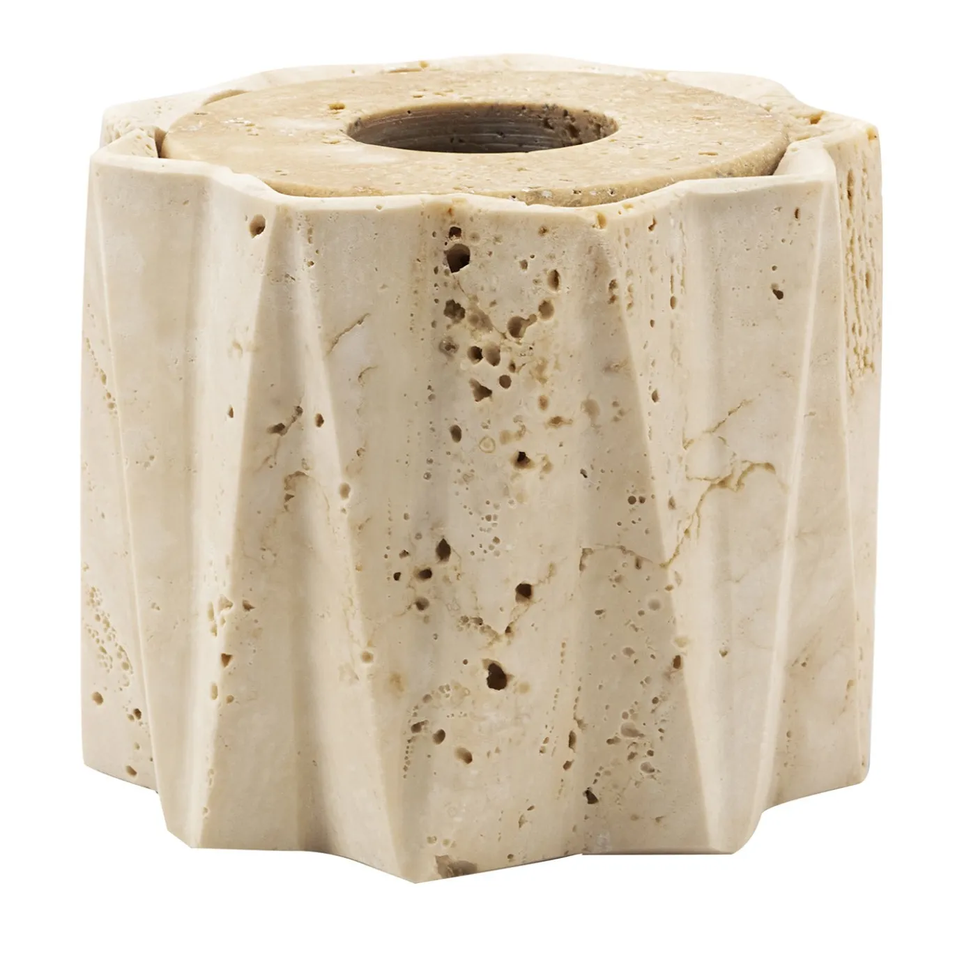 Scatola da bagno rotonda Fold in travertino beige