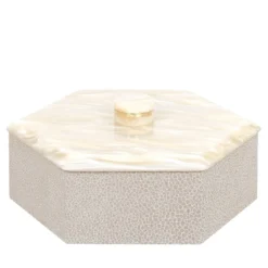 Scatola esagonale piccola Kelly con coperchio color crema