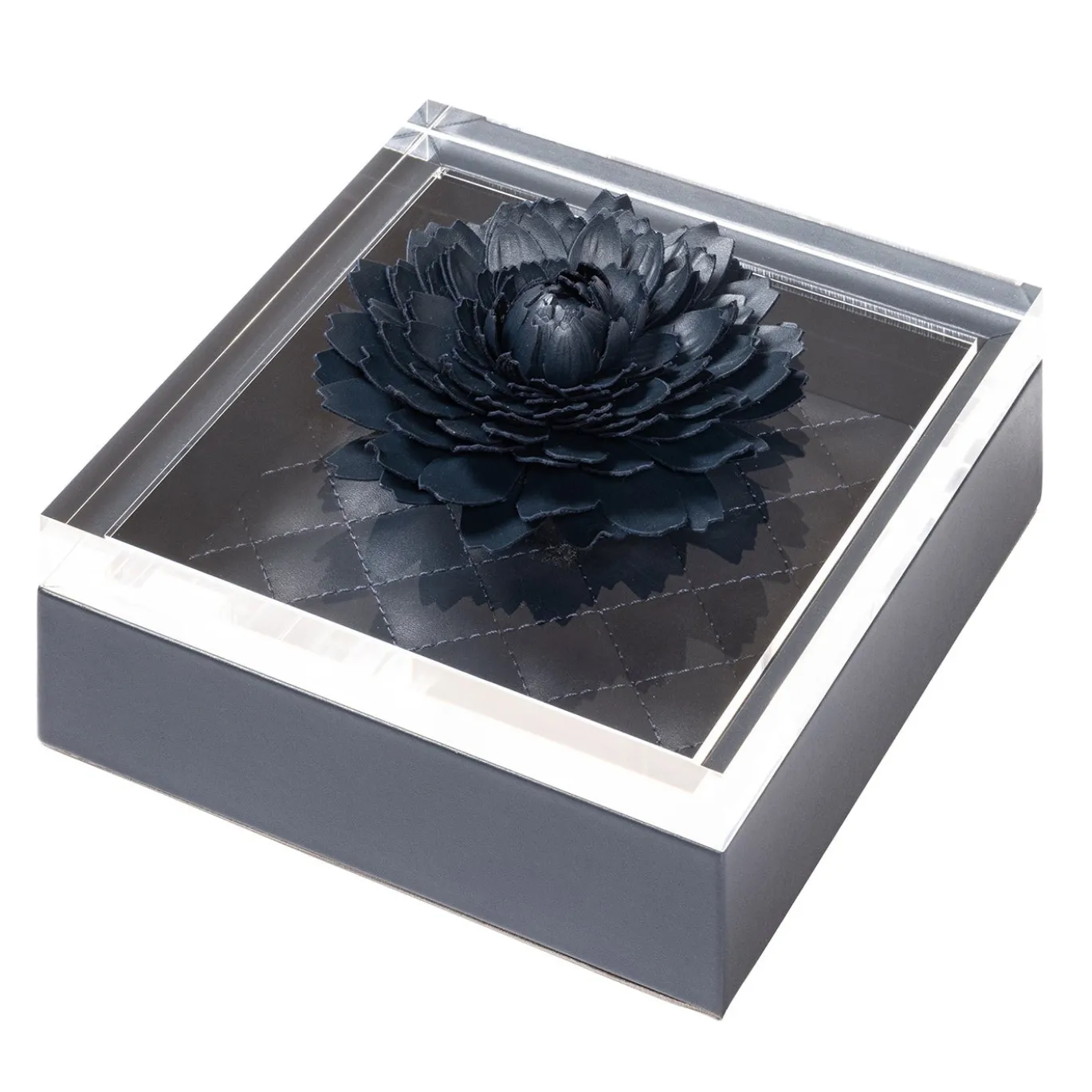 Scatola Fleur Dahlia quadrata piccola in pelle royal blue