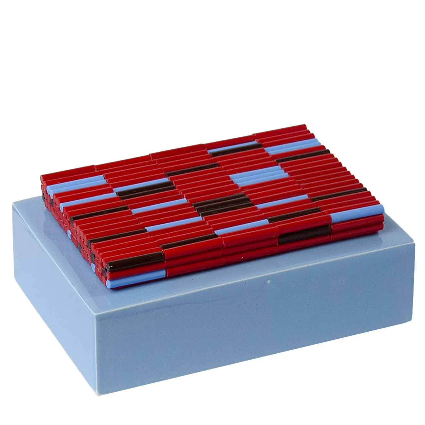Scatola in ceramica azzurro Triadi e Rivolti con coperchio in mosaico rosso
