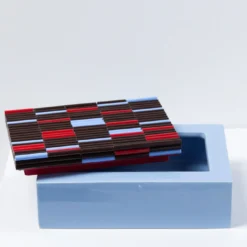 Scatola in ceramica azzurro Triadi e Rivolti con coperchio in mosaico marrone