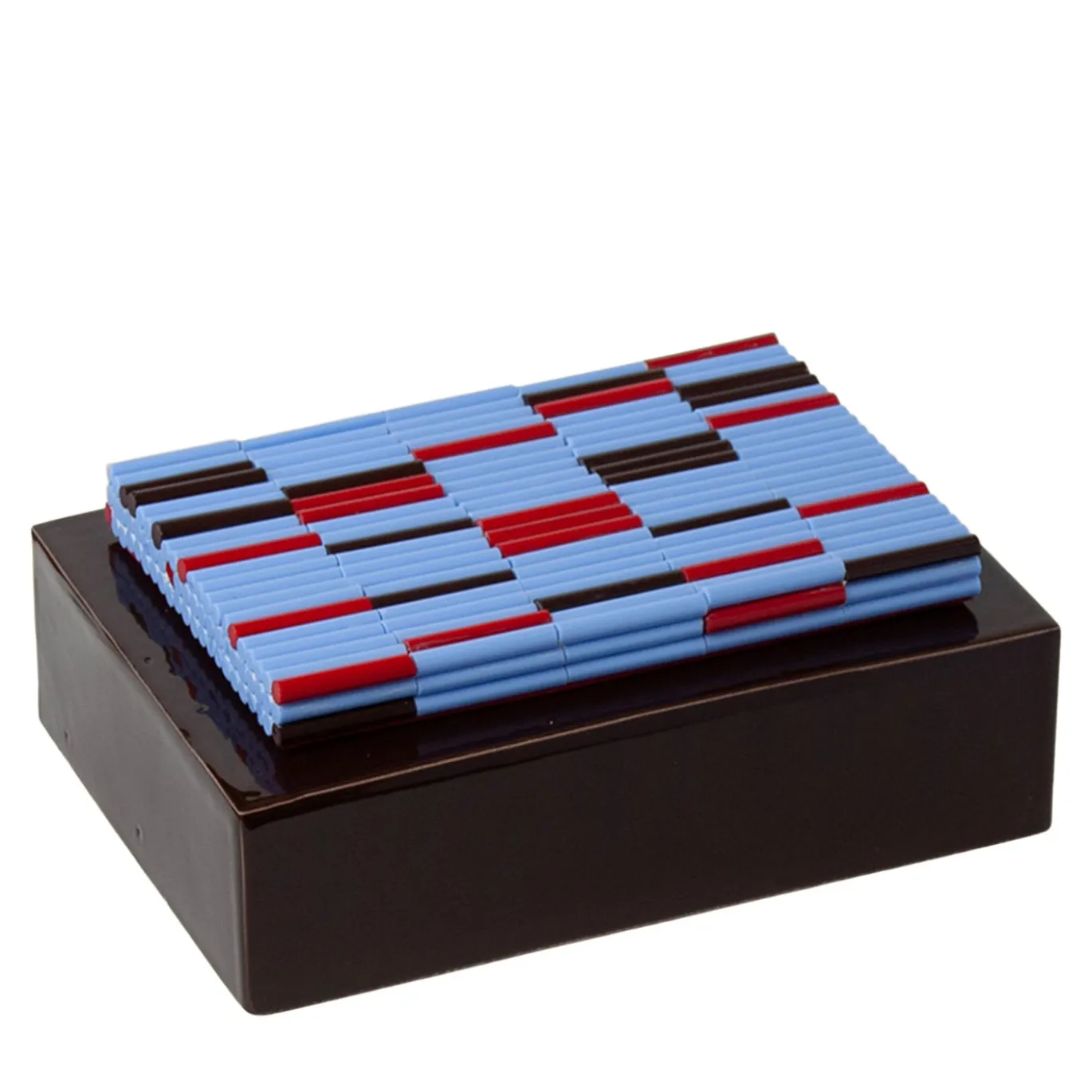 Scatola in ceramica marrone Triadi e Rivolti con coperchio azzurro