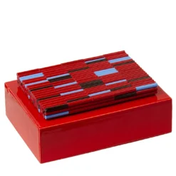 Scatola in ceramica rossa Triadi e Rivolti con coperchio in mosaico rosso