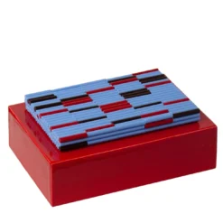 Scatola in ceramica rossa Triadi e Rivolti con coperchio in mosaico azzurro