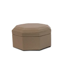Scatola Ottagonale Del Monte 17 in Legno e Pelle Tamarone Beige