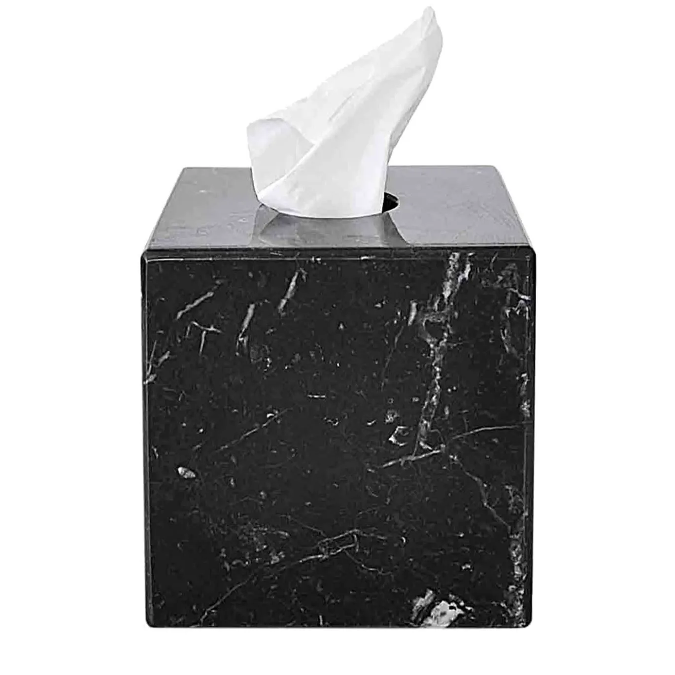 Scatola per fazzoletti quadrata in marmo nero Marquina