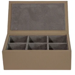 Scatola per tè in legno e pelle beige