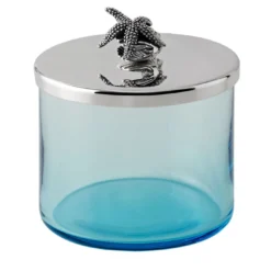 Scatola Portagioie Riviera in Cristallo Blu con Manico a Forma di Stella Marina