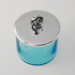 Scatola Portagioie Riviera in Cristallo Blu con Manico a Forma di Granchio