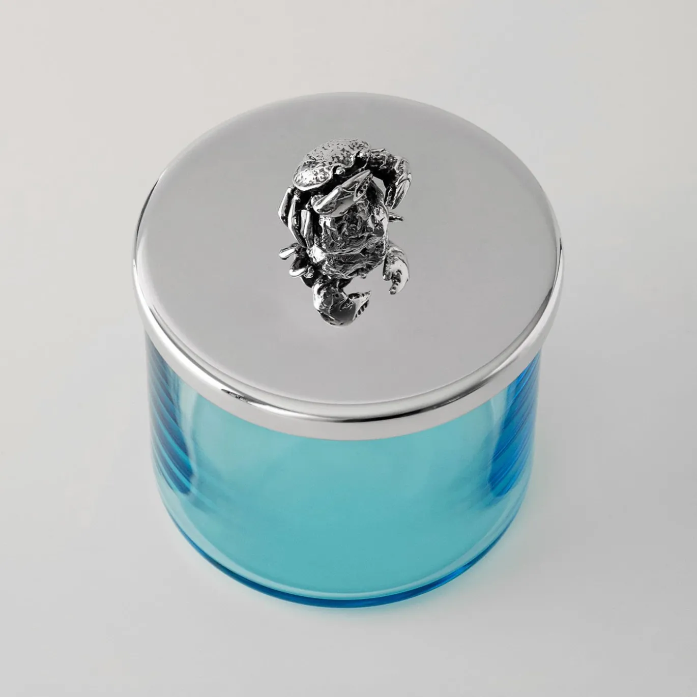 Scatola Portagioie Riviera in Cristallo Blu con Manico a Forma di Granchio