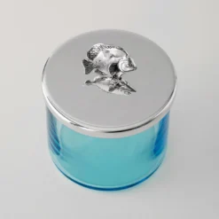 Scatola Portagioie Riviera in Cristallo Blu con Manico a Forma di Pesce