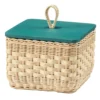 Scatola Quadrata Coralia in Midollo con Coperchio in Legno Blu Pavone