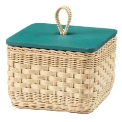 Scatola Quadrata Coralia in Midollo con Coperchio in Legno Blu Pavone