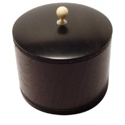 Scatola rotonda in wengè ed ebano con coperchio