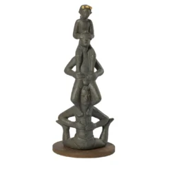 Scultura Acrobat in gres smaltato bruno e oro