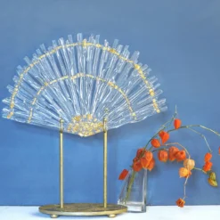 Scultura a ventaglio in oro e vetro trasparente Ventaglio di Luce