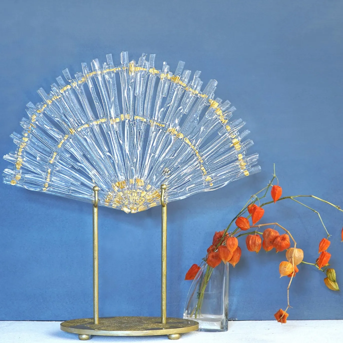 Scultura a ventaglio in oro e vetro trasparente Ventaglio di Luce