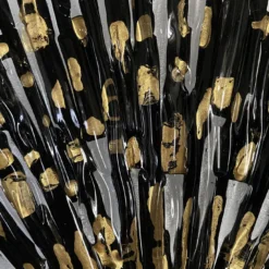 Scultura a ventaglio in vetro nero e oro di Eleganza Orientale