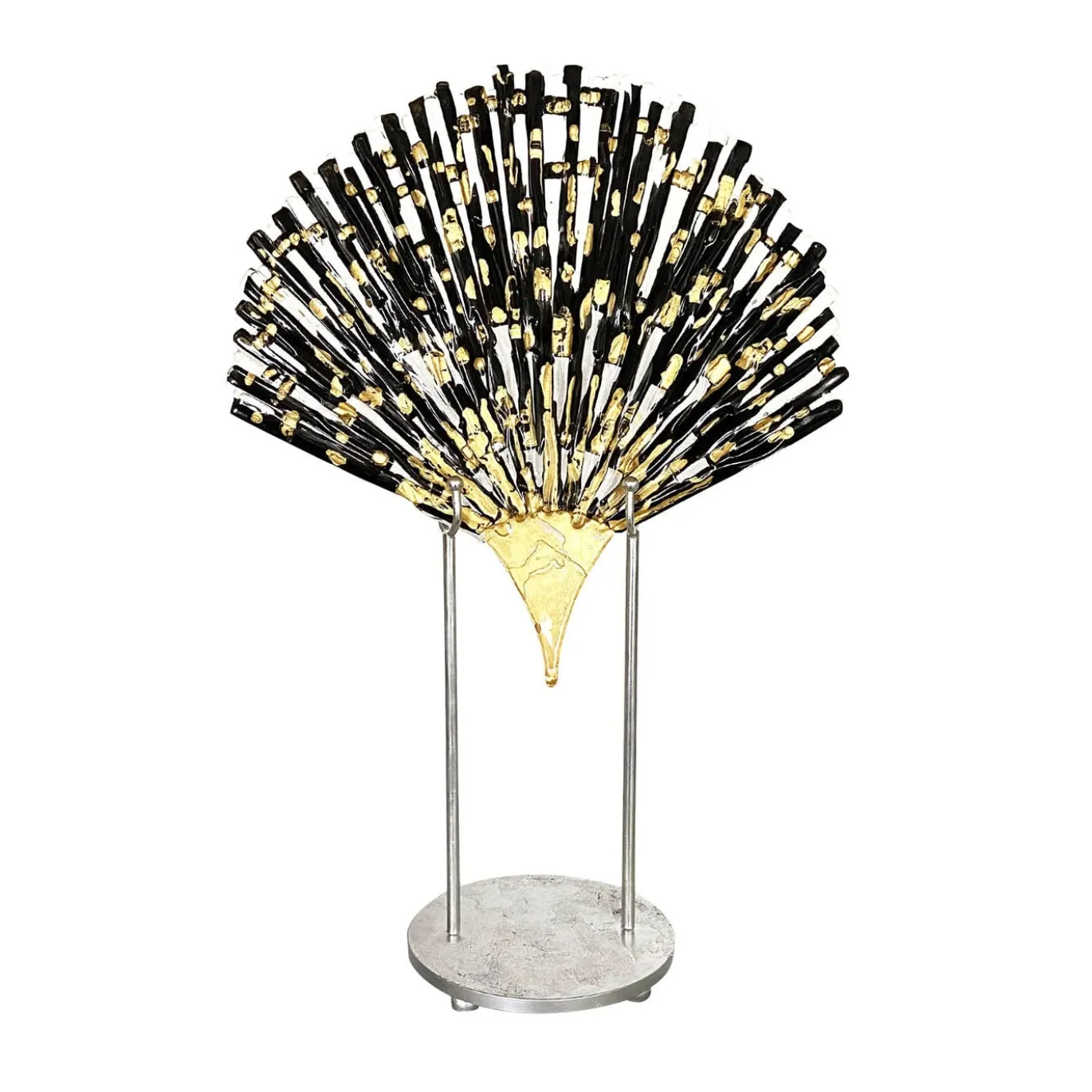 Scultura a ventaglio in vetro nero e oro di Eleganza Orientale
