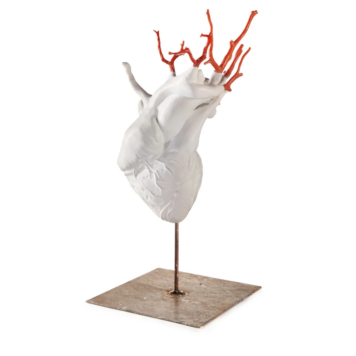 Scultura Cuore in Terracotta Bianca