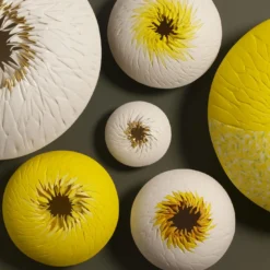SCULTURA DA PARETE IN RICCIO DI MARE - BIANCO E GIALLO