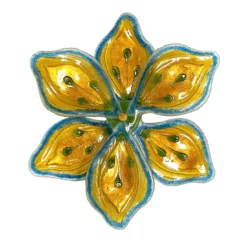 Scultura da parete in vetro blu e oro Fiore