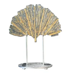 Scultura in oro e vetro trasparente Foglia di Ginkgo