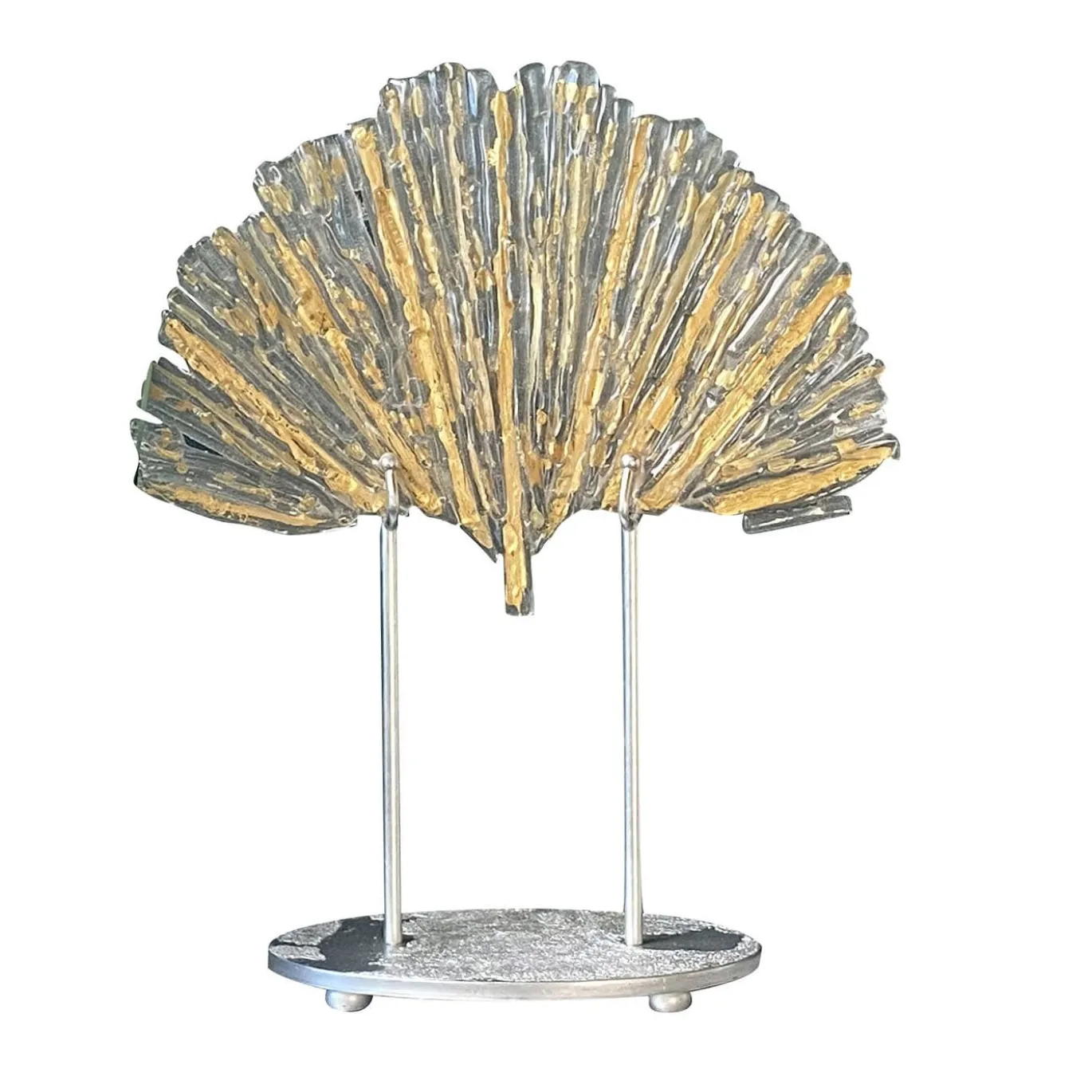 Scultura in oro e vetro trasparente Foglia di Ginkgo