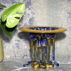 Scultura in Vetro Arancione Brillante e Blu