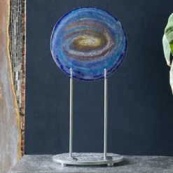 Scultura in vetro blu e rosa fluorescente Galassia