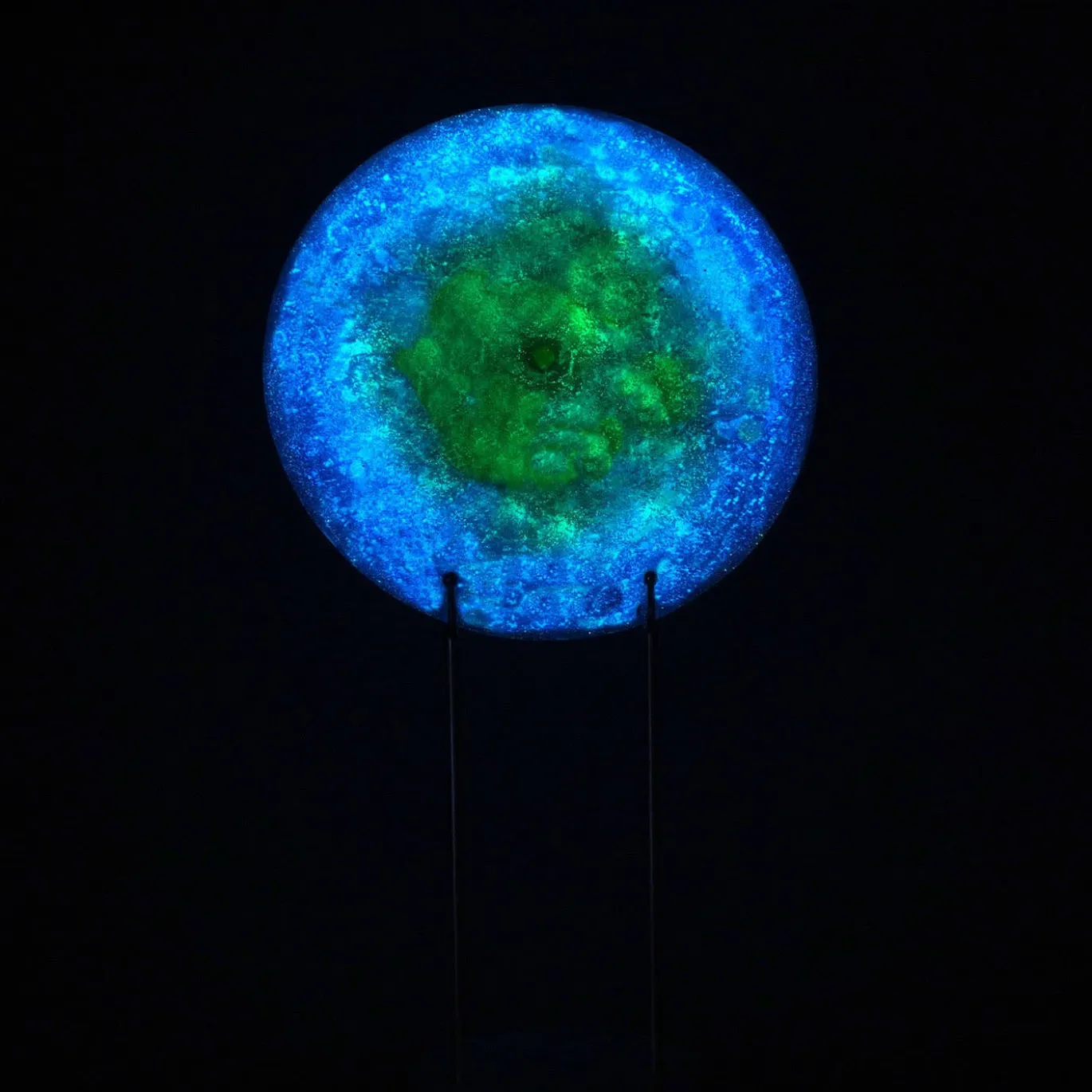 Scultura in vetro blu e verde fluorescente Nebulosa