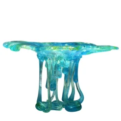 Scultura in vetro di Murano con medusa turchese