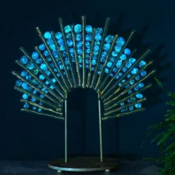 Scultura in vetro e metallo verde Pavone